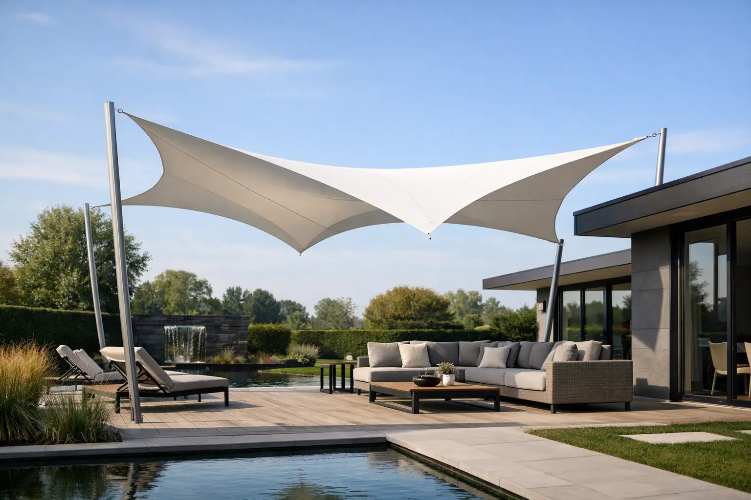 3D zonnezeil voor tuin met architecturale klasse
