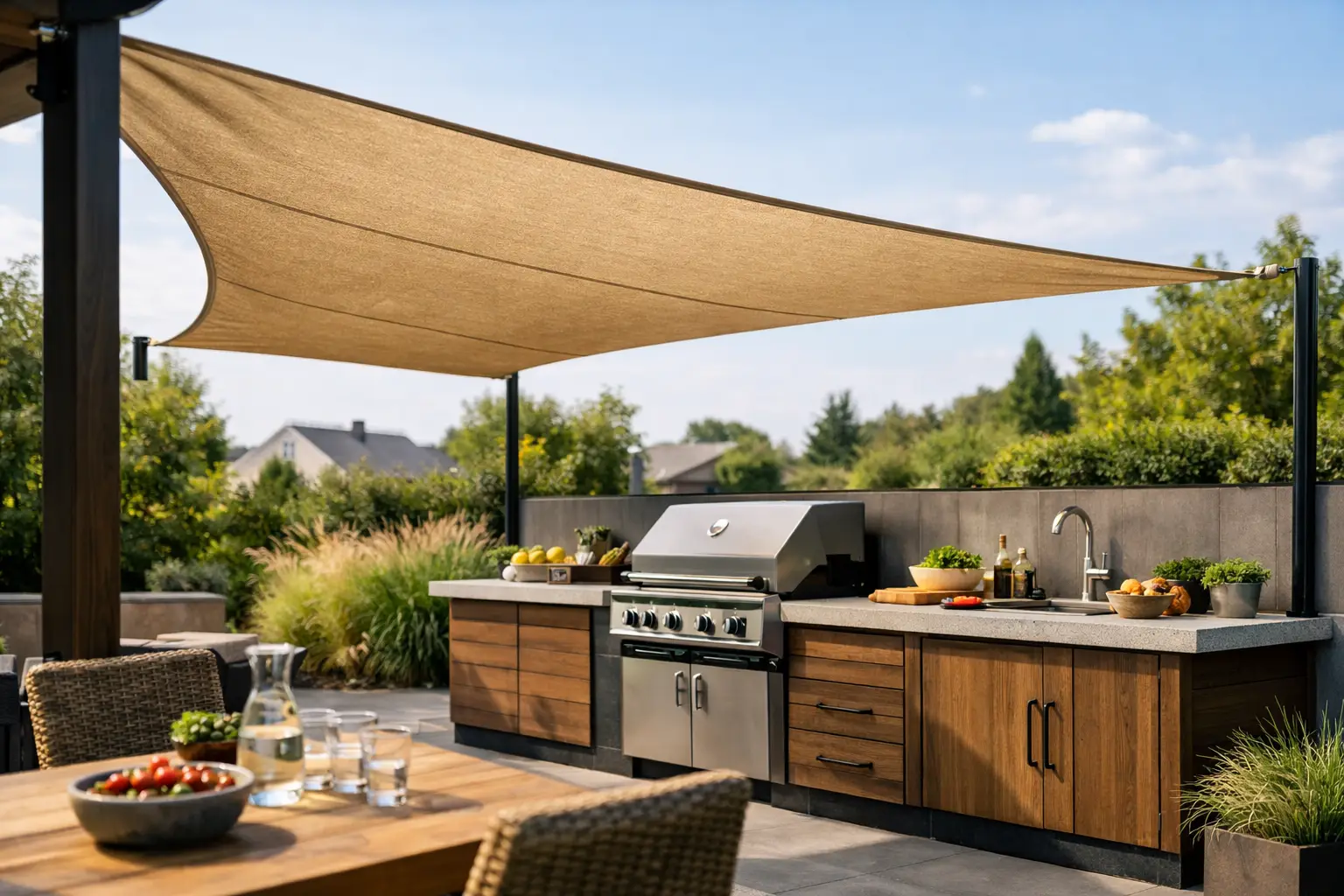 Zonnezeil boven buitenkeuken goed plannen