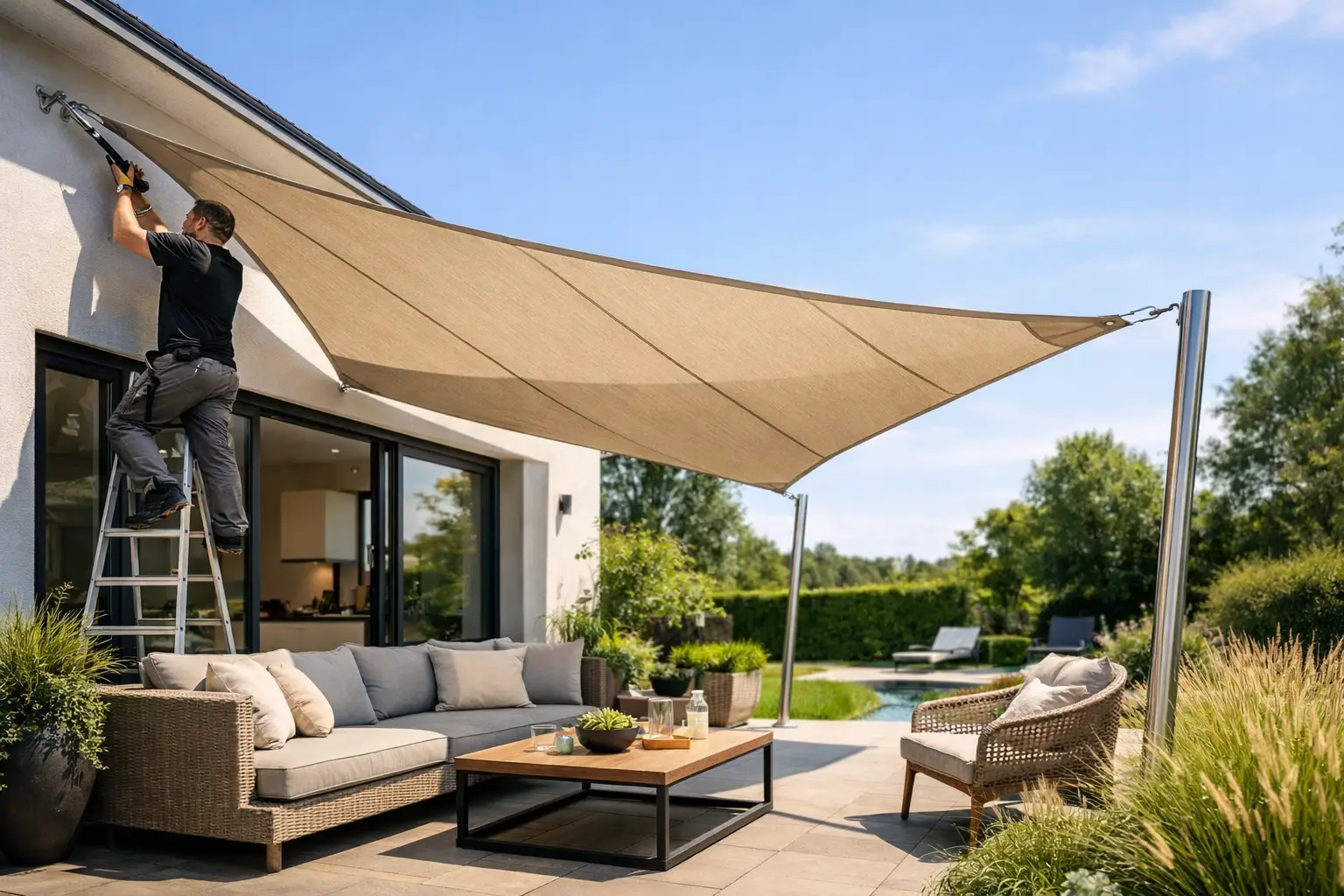 Zonnezeil montage aan huis voor meer comfort