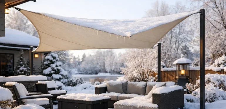 Kan een zonnezeil blijven hangen in de winter?